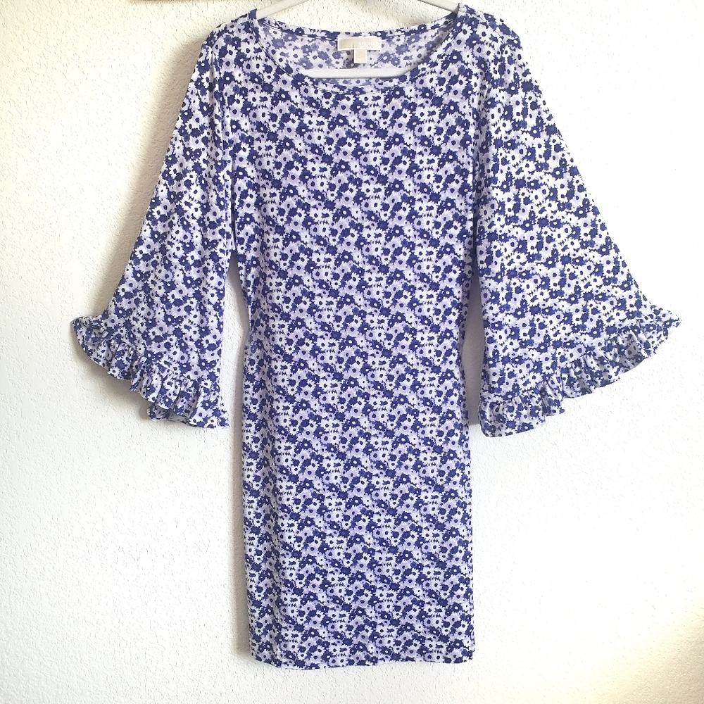 MICHAEL Michael Kors Lilac Carnation Floral Flare Sleeve Dress Large
